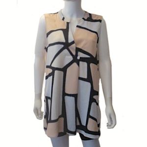 Alfani Womens Modern Blush Geometric Pleated Sleeveless Blouse sz 12